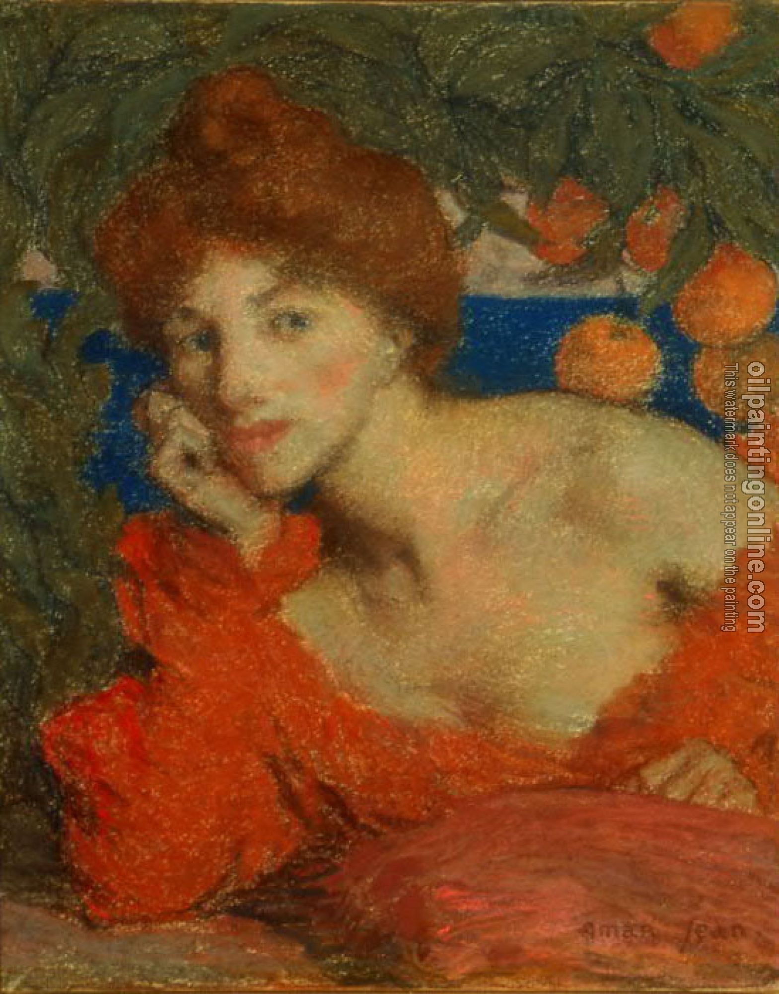 Aman-Jean, Edmond Francois - Sous les Orangers (Femme a Amalfi) , Translated title: Under the Orange Ttrees (Woman in Amalfi)